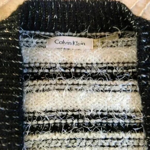 Calvin Klein Knit Cardigan, Black & White Knitted Cardigan, Large - Picture 9 of 11